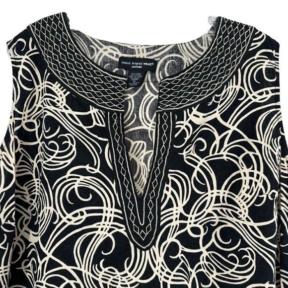Saint Tropez West Linen Top Womens Size 1X Black Sleeveless V Neck Embroidered - Picture 3 of 6